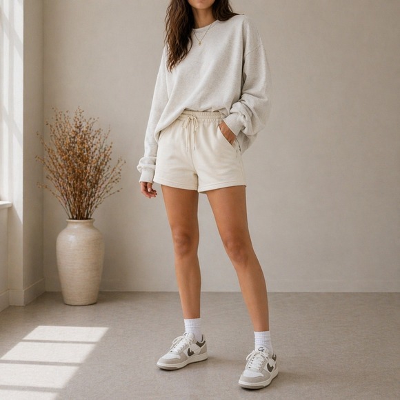 Manifest Offline Pants - Manifest Offline Women's Cream Fleece Sweatshorts XS Minimalist Loungewear